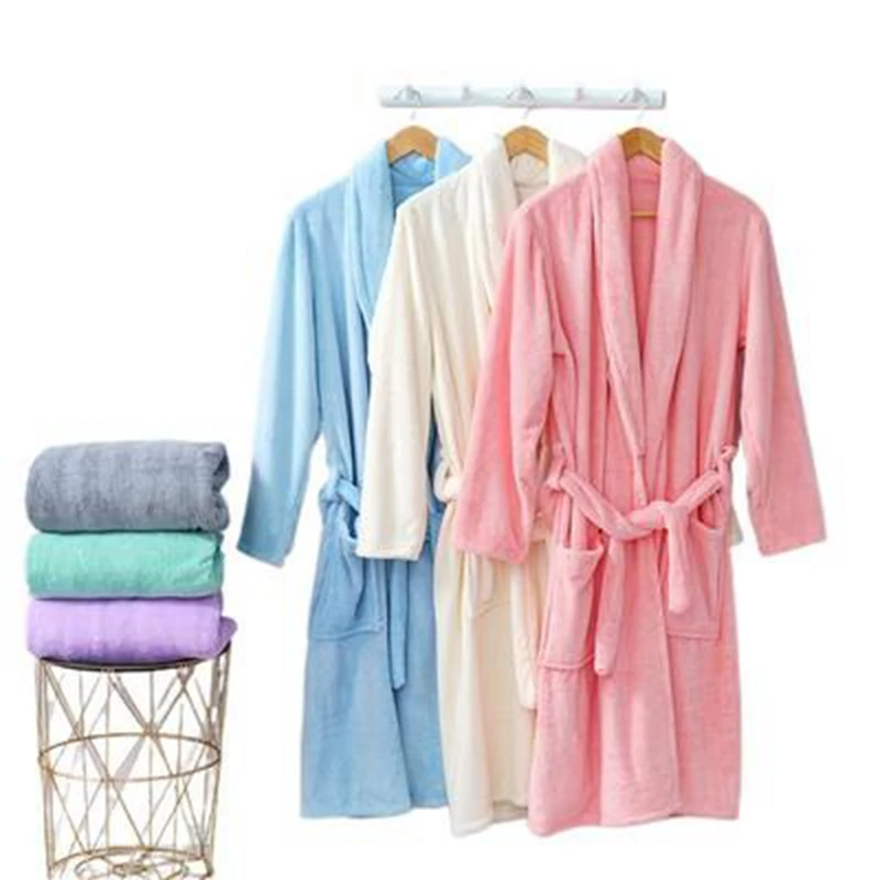 Luxury customized autumn/winter long robe soft absorbent adult five star hotels SPA coral fleece bathrobe for men and women