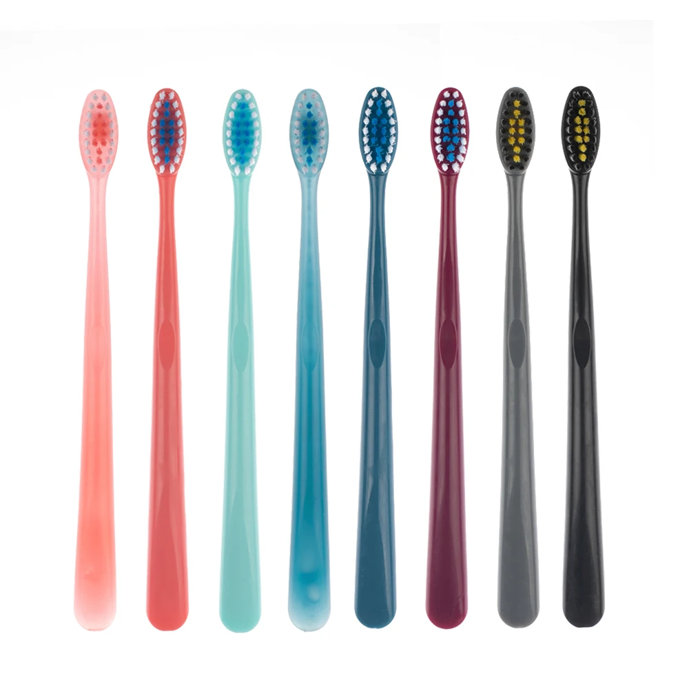 ISO CE ROHS approved massage gum adult toothbrush double coloured bristles Wholesale OEM own design adult toothbrush