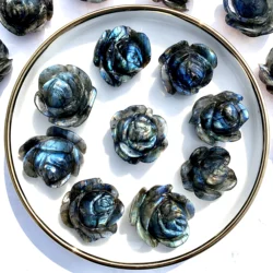 Wholesale Natural Stone Carving Crystal Crafts 3D Laboradorite Rose for Sale