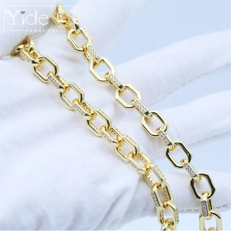 Paved cz diamond zircon cross chain iced out necklace jewelry lock shaped clasp hip hop bracelet