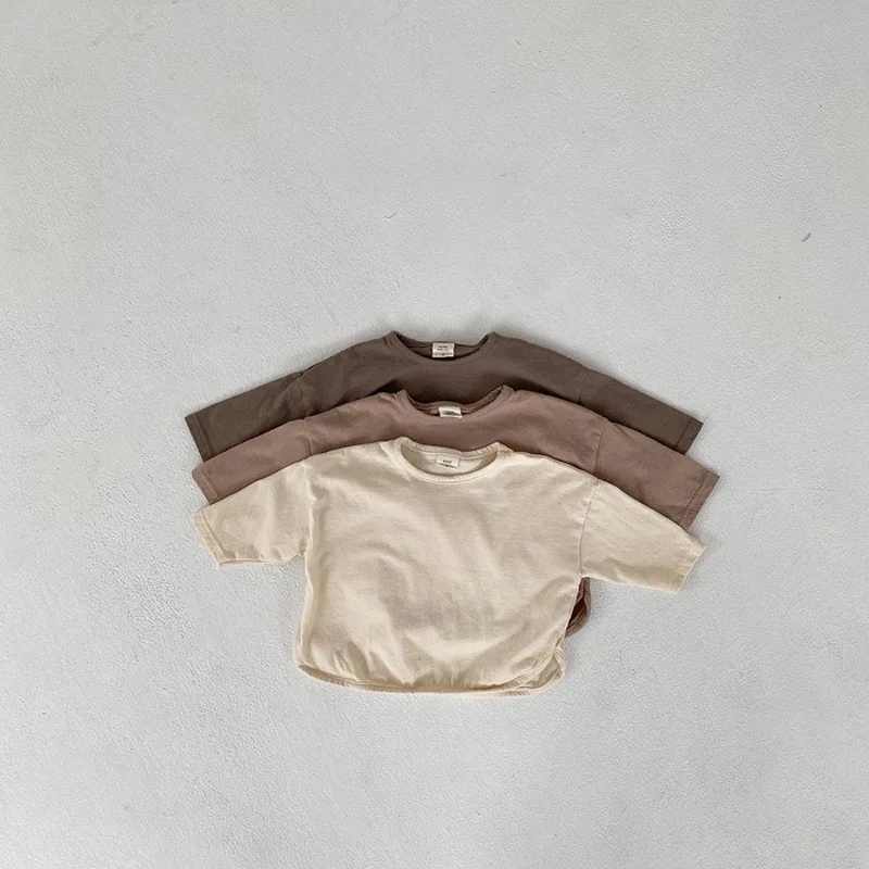 Hot Selling Baby Long-sleeved T-shirt Spring Korean Child Baby Cotton Solid Color Base Shirt