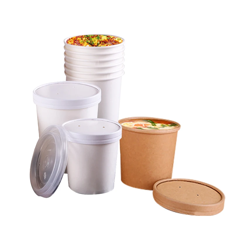 
Take Away Food Packaging Container Barrel Cup Tasse a Cafe White Cardboard Soup Cup With Lid Bol En Papier Papercup Salad Bowl 