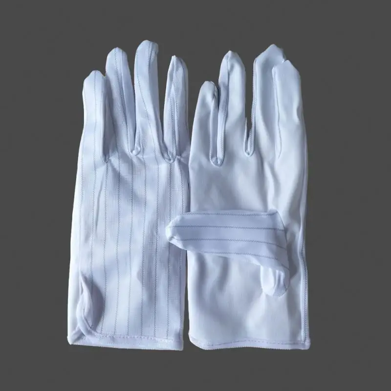 Lint free white PU pink stripe fingertip coated gloves ESD Gloves