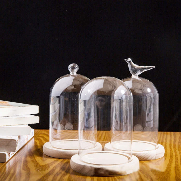 Оптовая продажа прозрачный стеклянный купол с деревянной основой домашние украшения для свадьбы