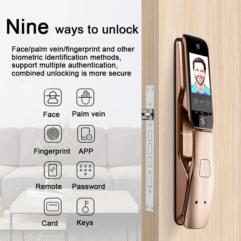 Tuya APP Remote Control Voice Intercom 3D Face Recognition Smart Lock With Camera Palmprint Fingerprint Password Smart Door Lock