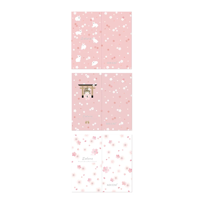 Nekoni Notebook Note Books Sakura Festival with Grid Paper 210mm x 110mm, 32 Sheets/64 Pages Per Pad for Handbook