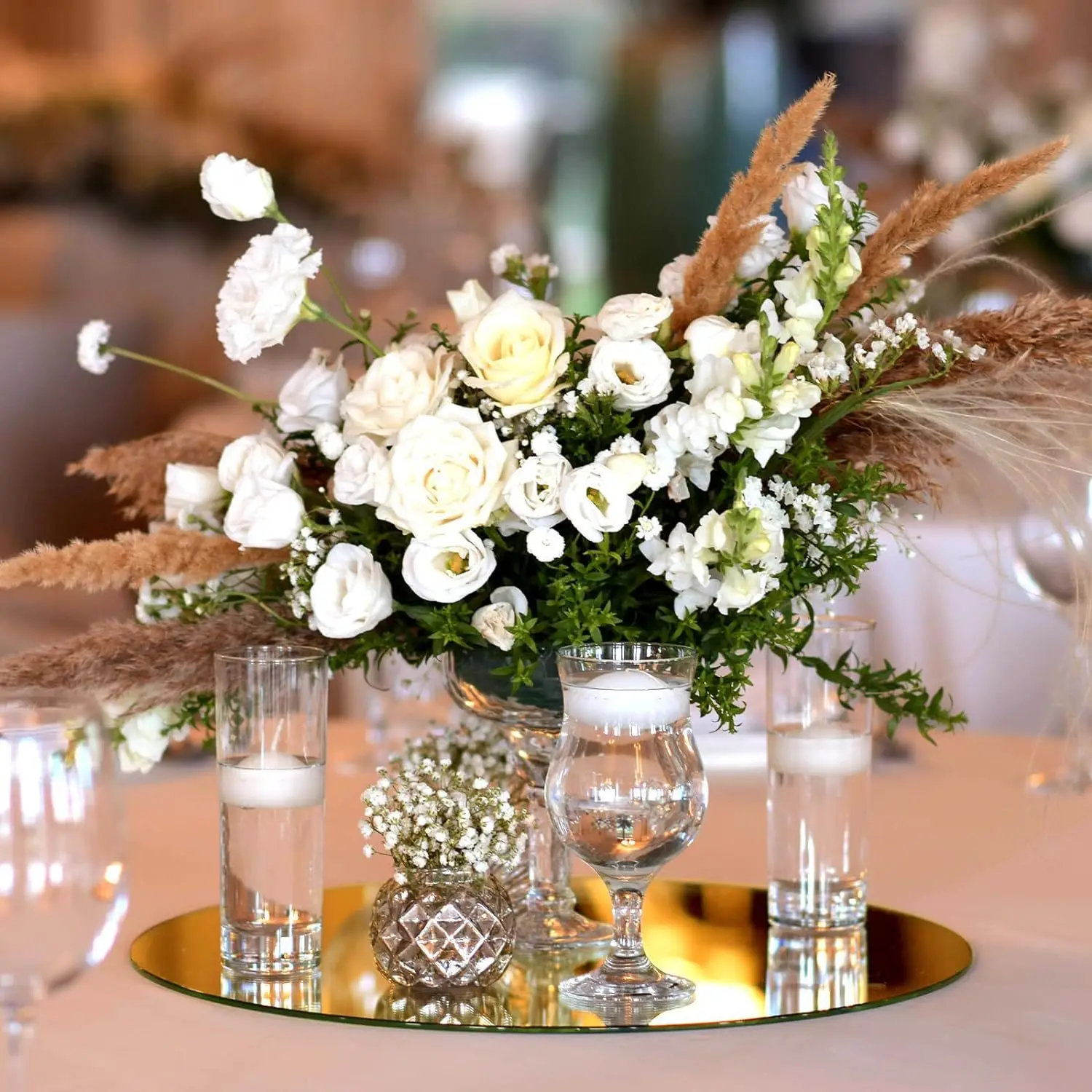 Mirror Centerpiece Round Acrylic Mirror For Wedding Tables Tray Decorations Accessories