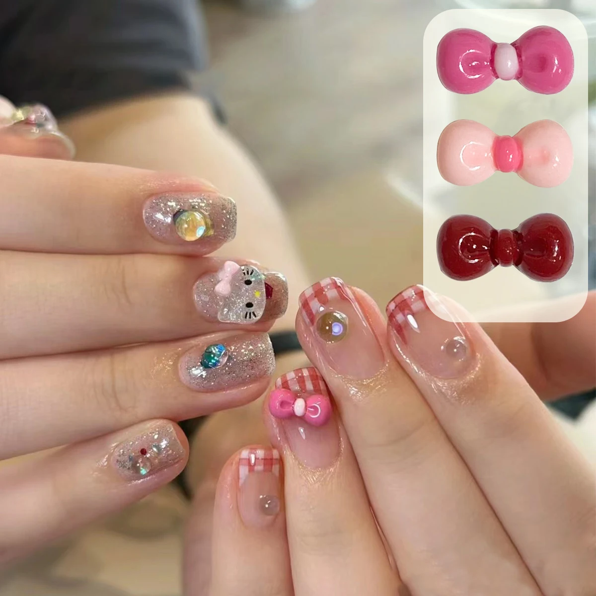 12 Grid Box Popular Bow Nail Art Accessories Sweet Red Rose Pink Mixed Color Resin Bow-Knot Nail Charms for DIY Manicure Earring