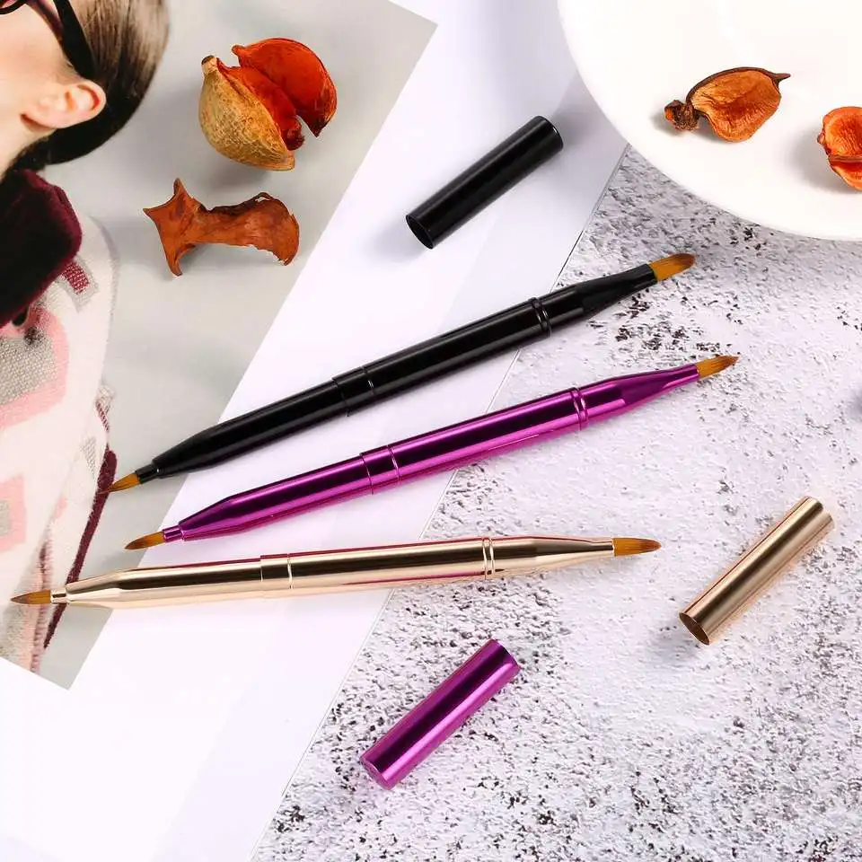 Double Side Nylon Hair Angled Eye Shadow Makeup Brush Double Ended Retractable Eyebrow Eyeshadow Concealer Lip Brush And Custom