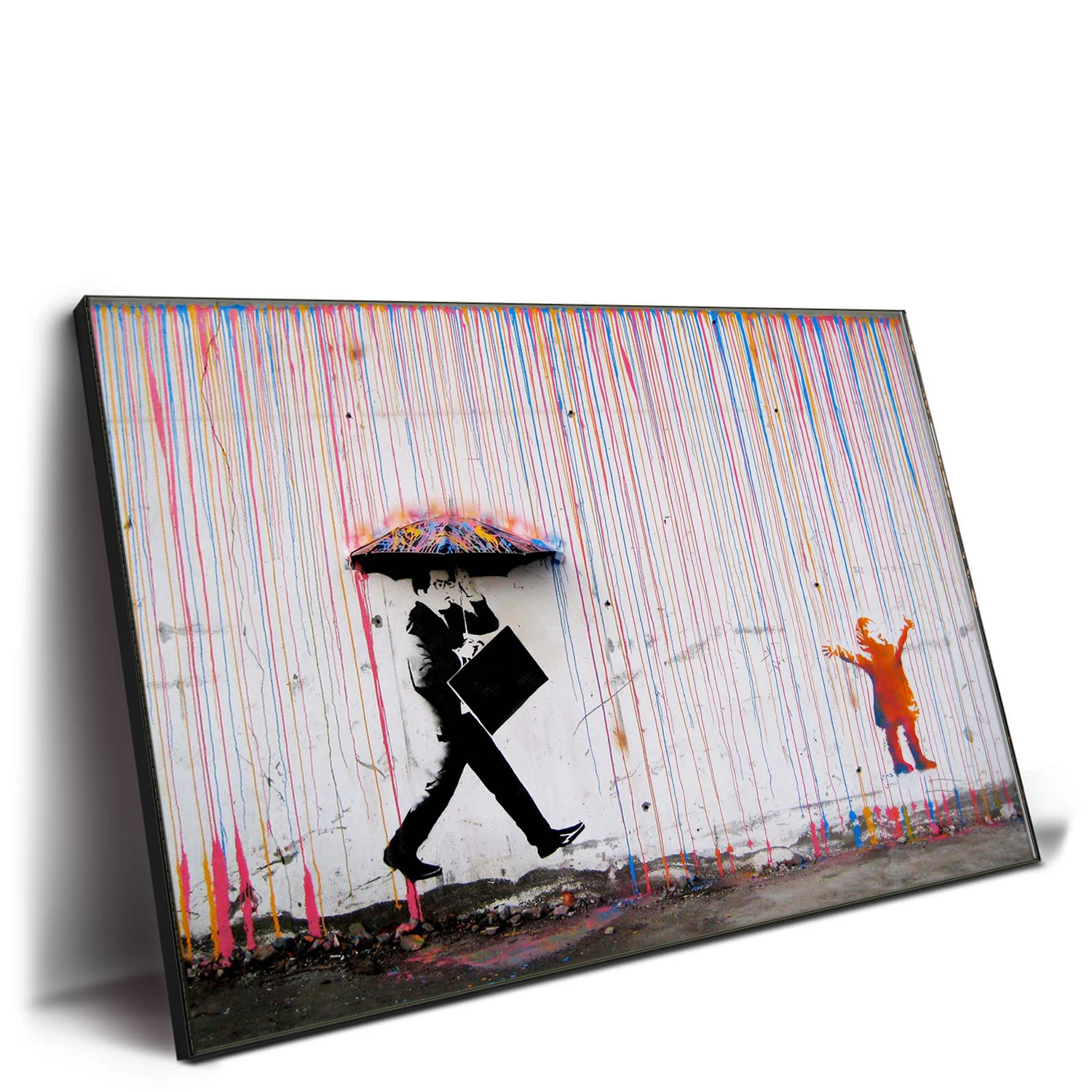 Modern wall paintings big canvas art decor Custom  Banksy Graffiti Colorful Rain