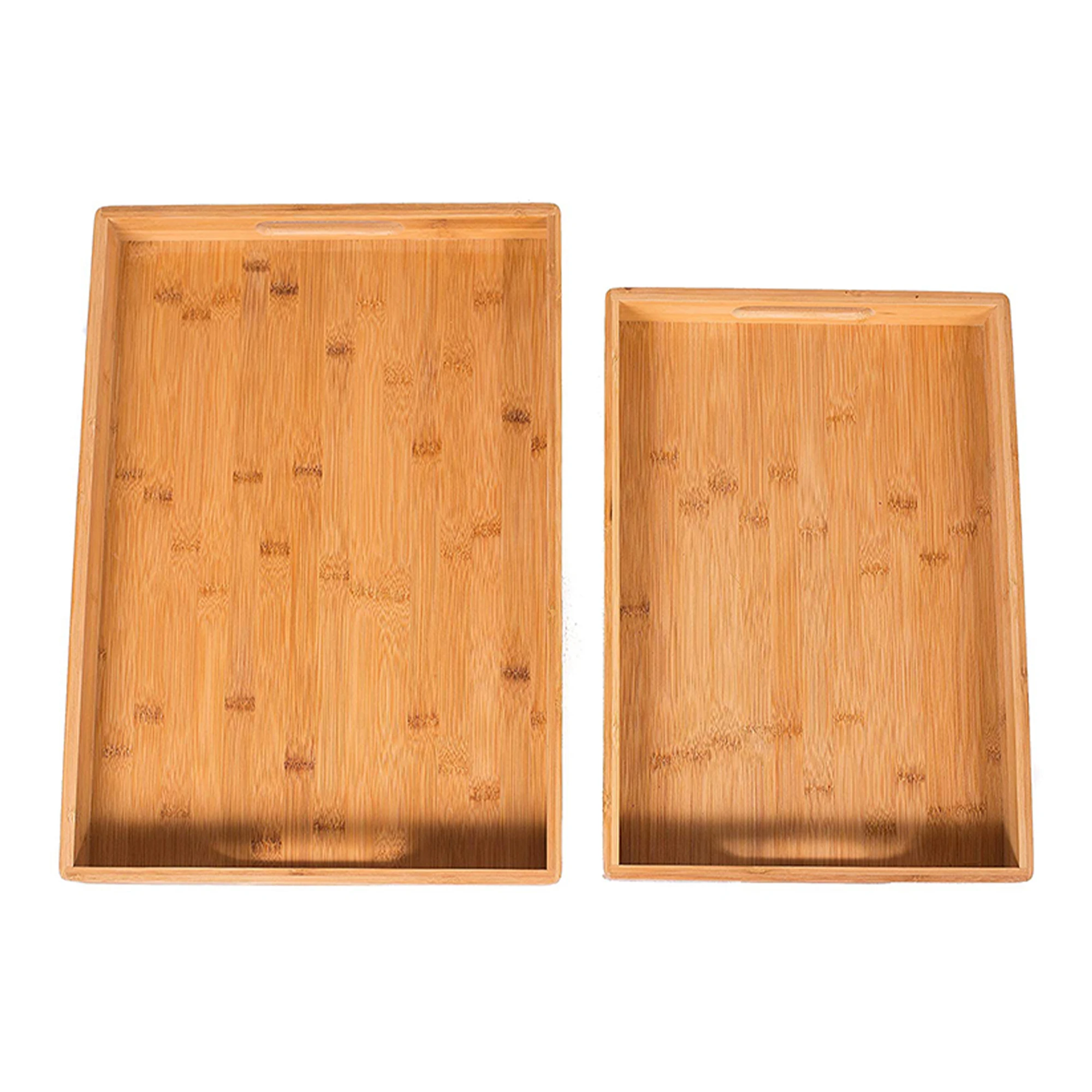 Custom Size Decorative Bamboo Wooden Coffee Tea Breakfast Food Tray Wood Serving Trays Set With Handles