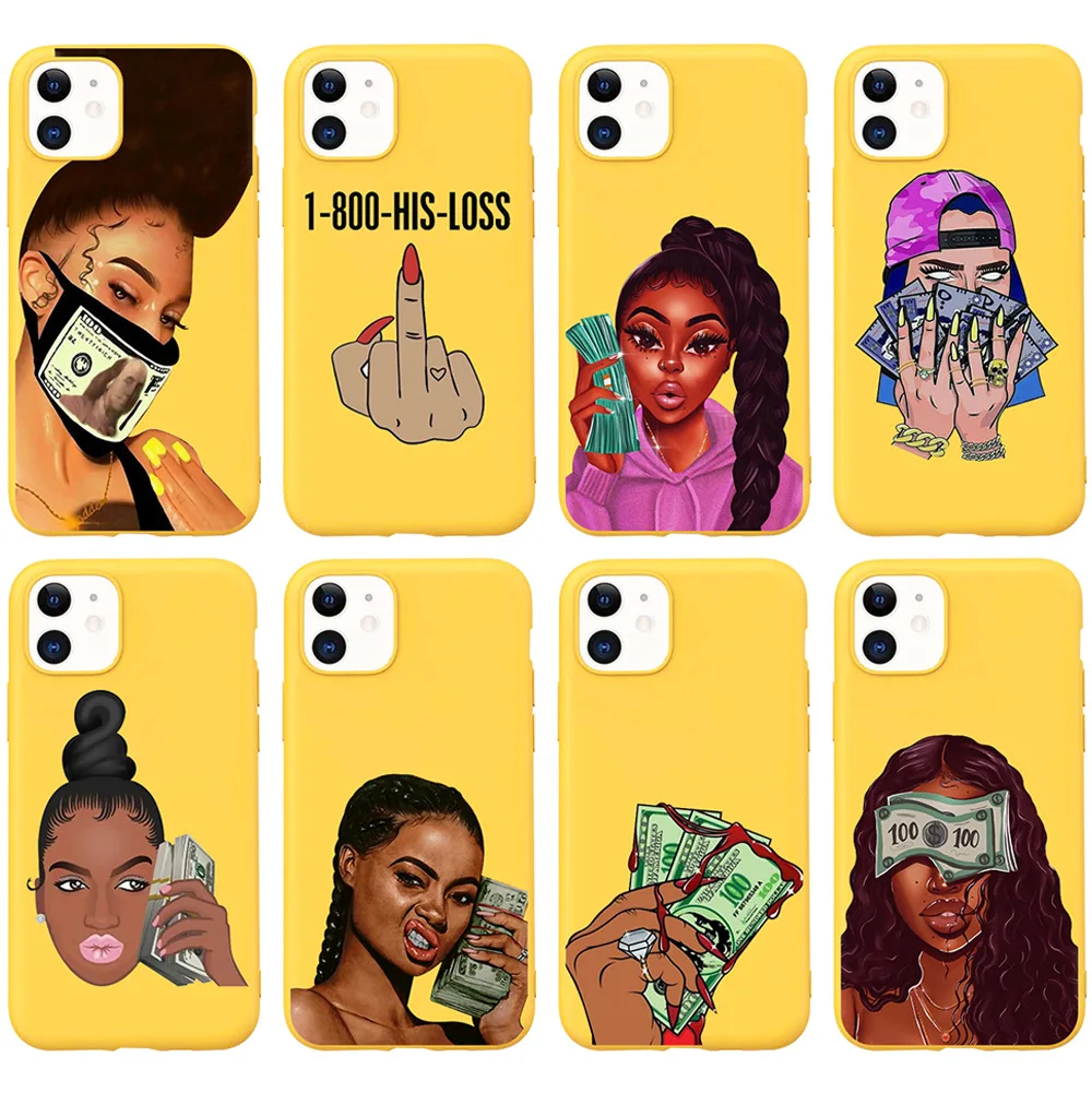 high fashion phone case for iphone 8, for iphone 11 pro max x xr make money not friends black girl case for girls