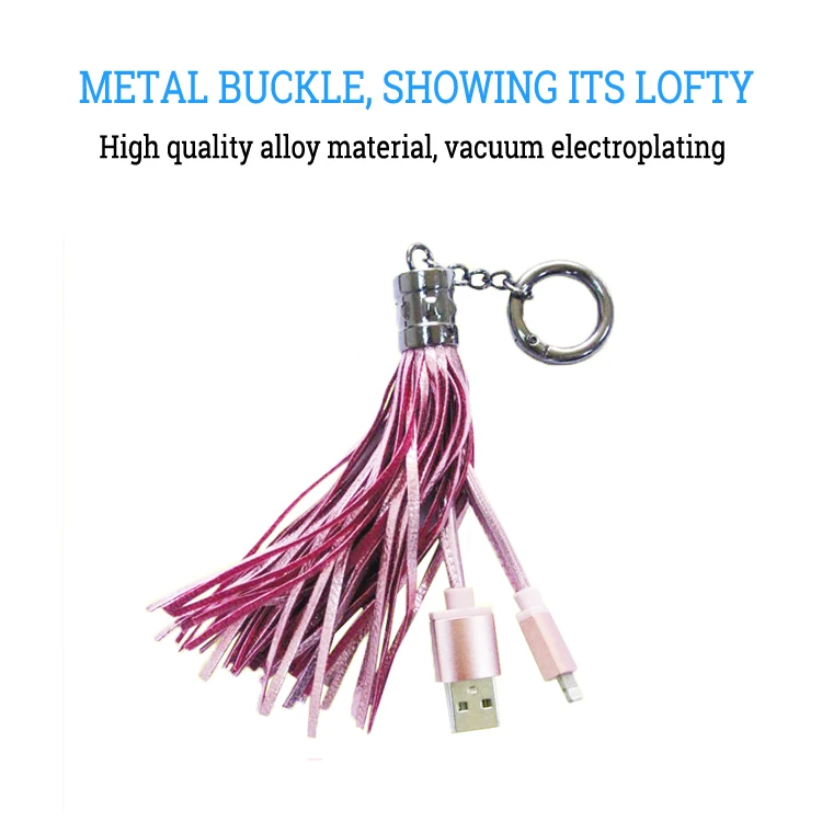 PU Tassel Mobile Phone Data Cable Keychain USB Interface Ladies Car Key Jewelry Pendant Keyring Charger phone charging Cable