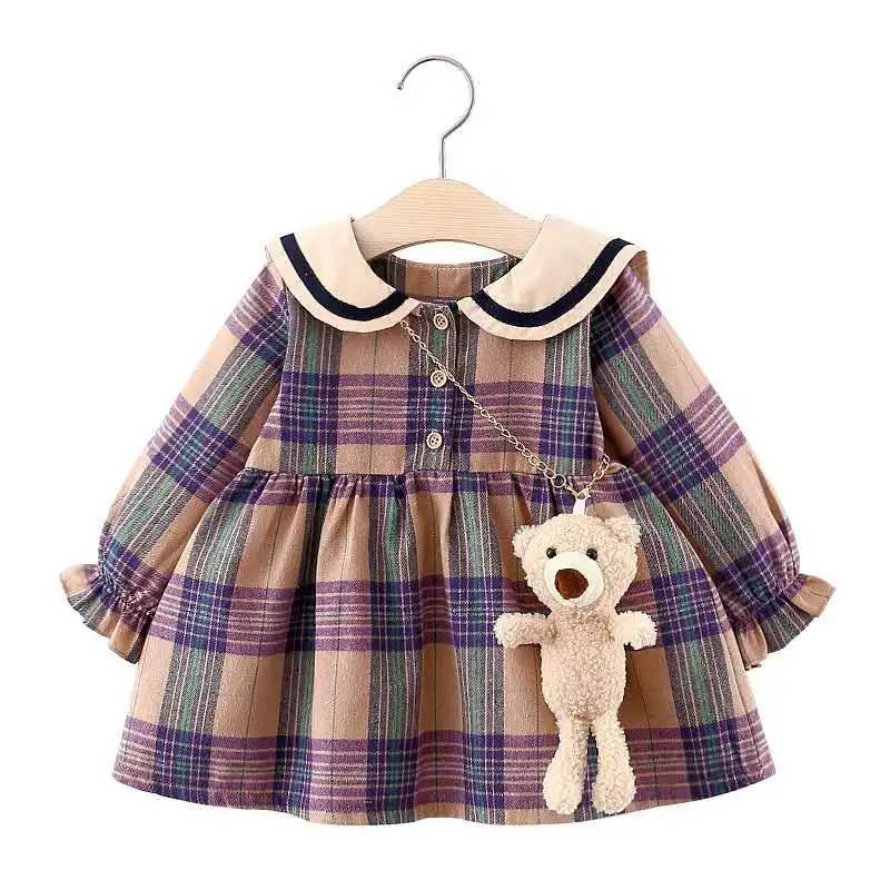 Long sleeve spring autumn girls dress korean plaid baby dresses 12 to 18 months