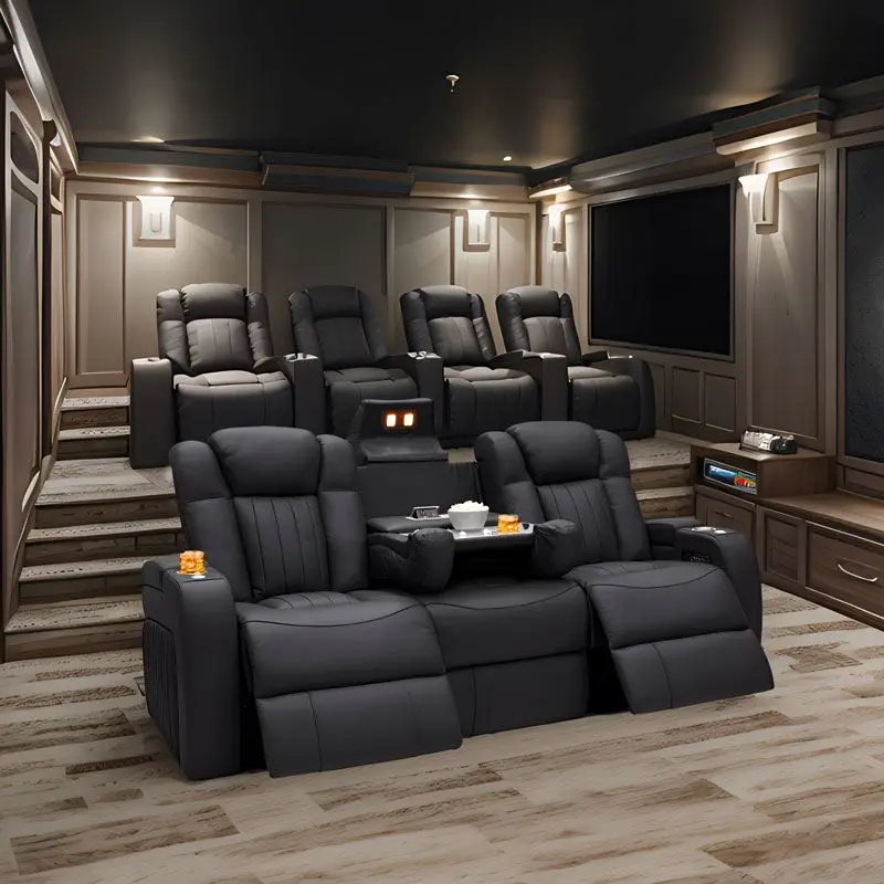 Wholesale Project 3 Seat Adjustable USB Charger Leather Recliner Sofa Home Theater Furniture with Blu-etooth for VIP Movie Room