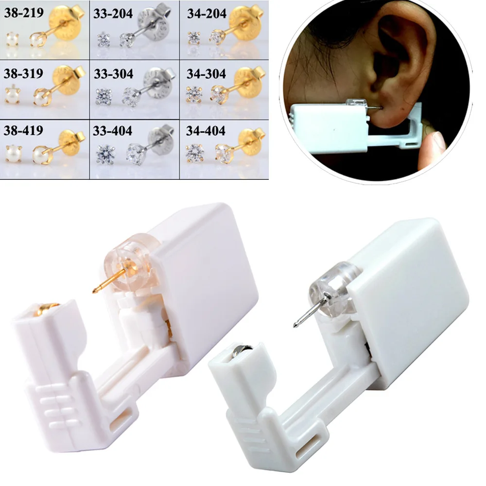 Disposable Self Ear Piercer Hypoallergenic Ear Piercing Tool Including CZ Stainless Steel Earring Studs Safety Ear Piercing Gun