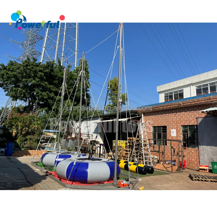 Hot Sale Factory Supply Amusement Equipment 2 Persons Inflatable Bungee Jumping With Trailer Trampoline