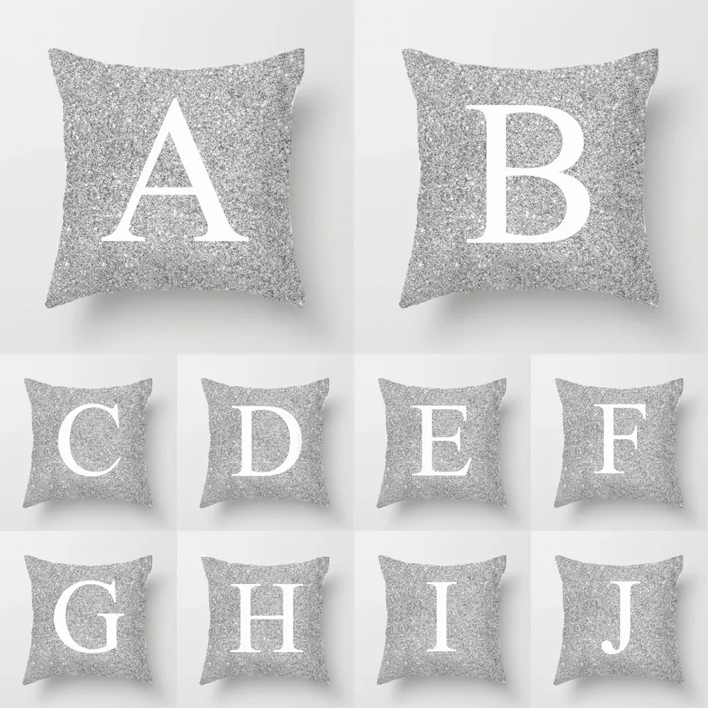Wholesale Customized Letter Pattern Printed Silver Throw Pillowcase Comfortable Cushion Case For Home Hotel Car