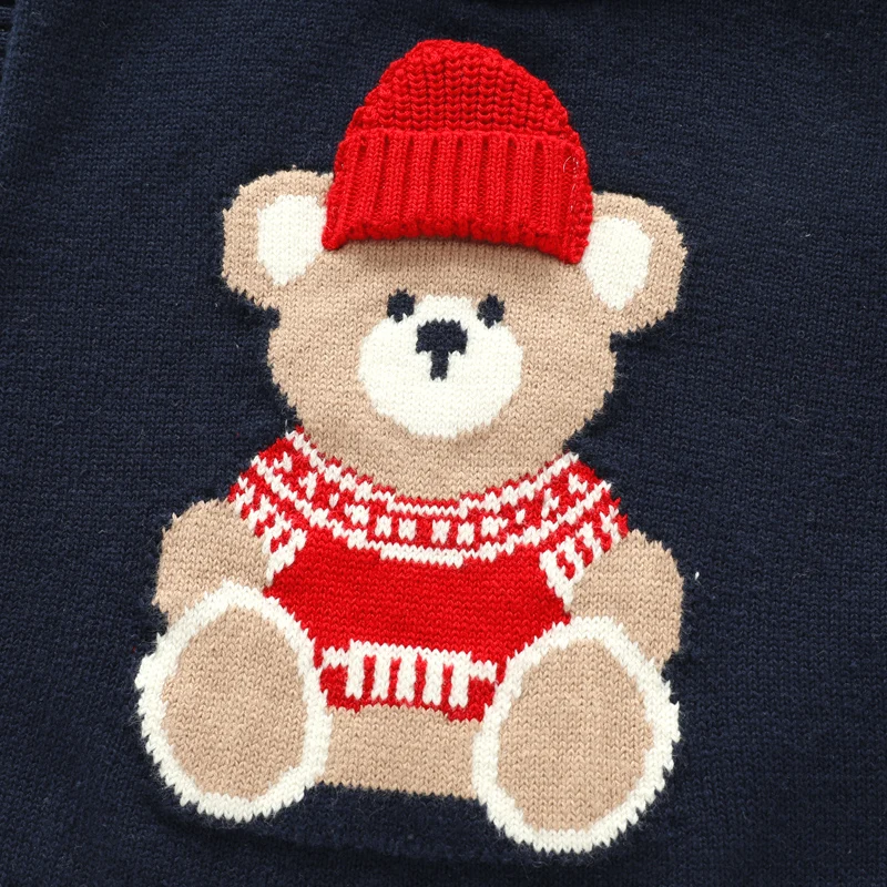 British style Classic school kids clothing sweater designs for children baby knitted vest bear Embroidery Knit Tops