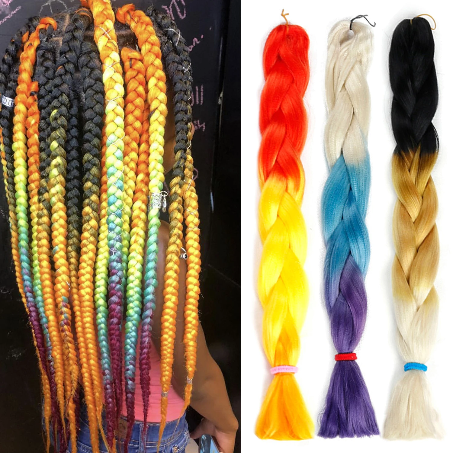 
Synthetic Hair 41 Inches 165g Crochet Hair Black Brown Pink Long Jumbo Braid Crochet X pression ombre Braiding Hair 