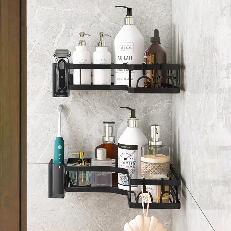 Kitchen Double Shelves Multi Wall Mounted Self Adhesive Bathroom Corner Rack Shelf Shower Caddy Corner Storage Shelves
