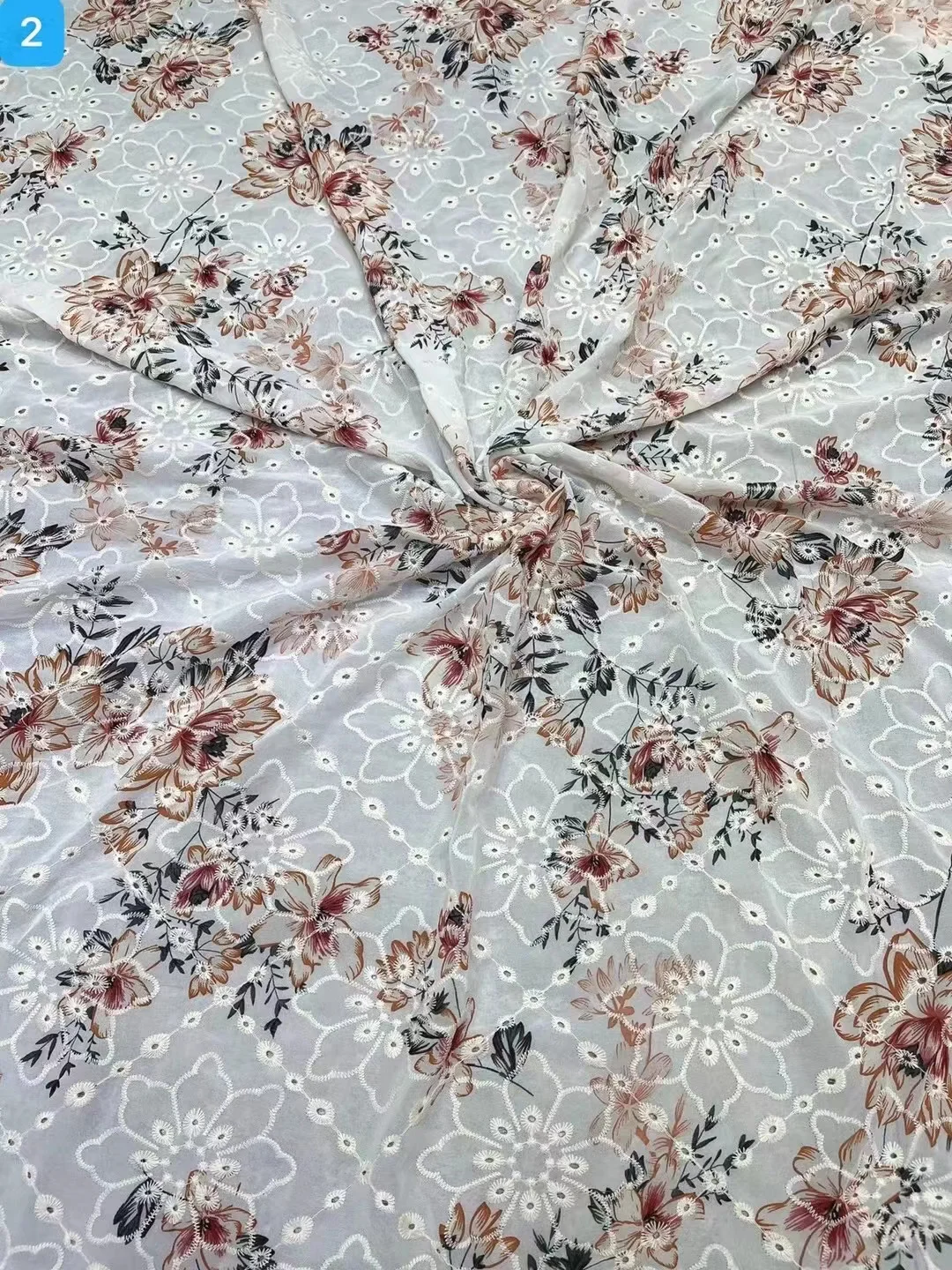 New woven chiffon plain crepe cotton floral print chiffon Miao hollow embroidery fabric