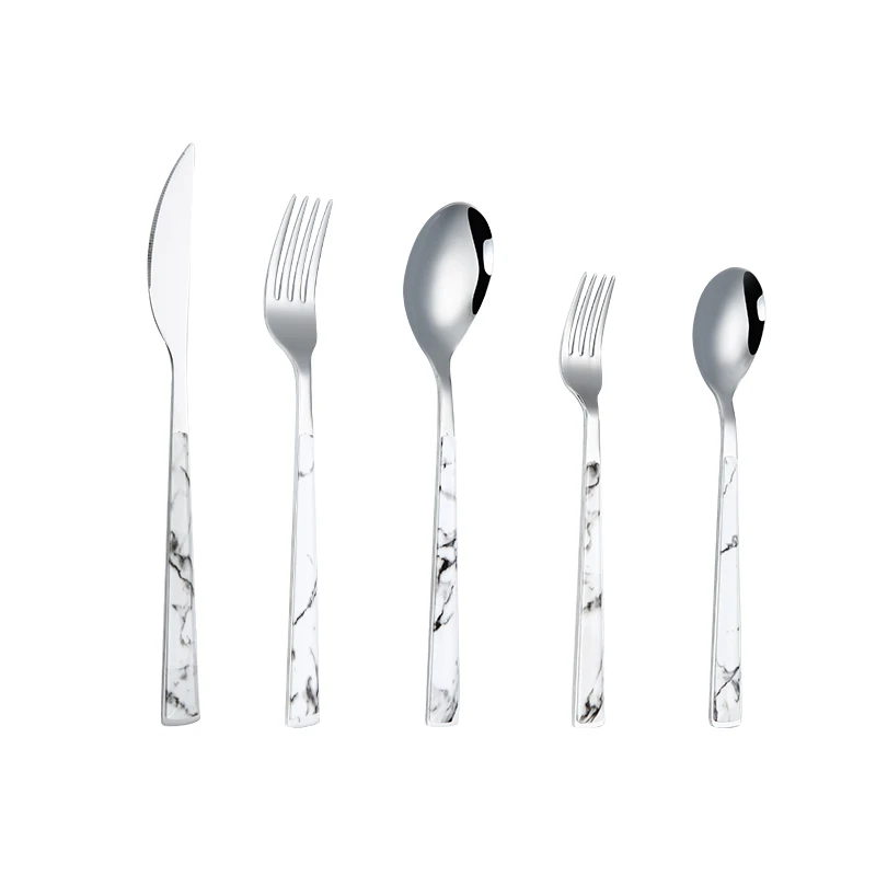
Marble Patten Plastic Handle stainless steel cutlery set with fork knife and spoon for home 