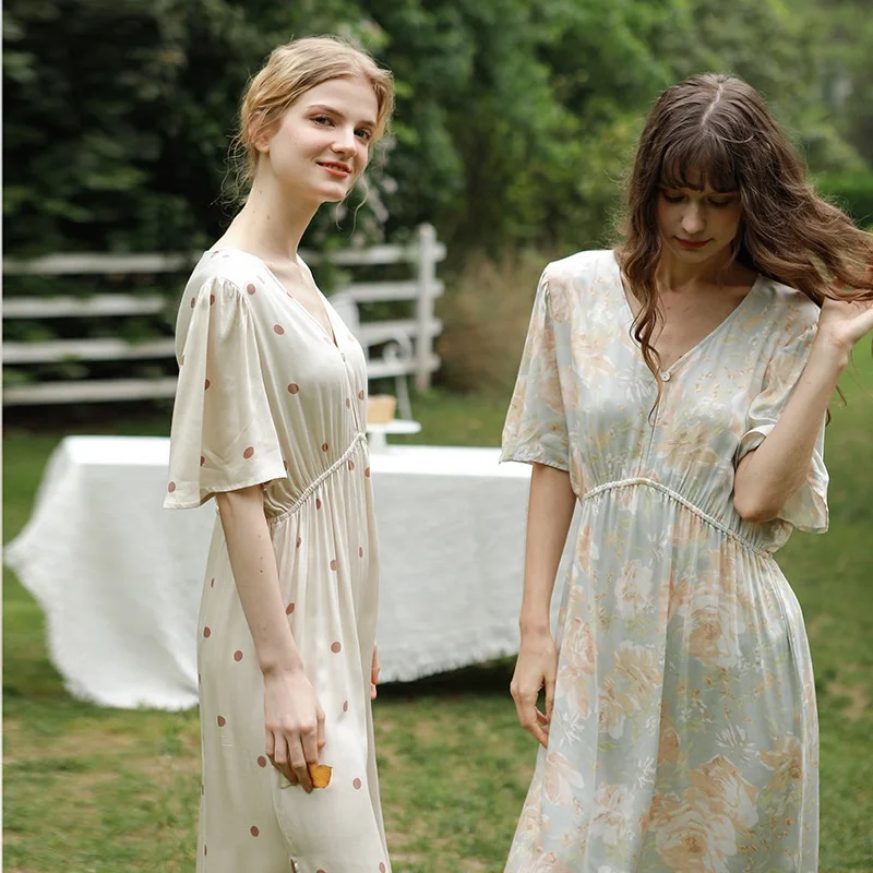 Сезон: весна-лето вискоза стиль женское платье с коротким рукавом цветочным рисунком Sleepdress длинные ночные рубашки для девочек Повседневная Пижама женщин есть большие Нежный домашний детское белье сна