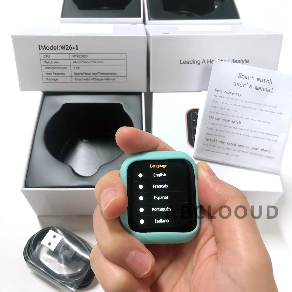 2021 New W26+ Sport Smart Watch W26 Plus Smart Watch 1.75 Full Screen IP68 Waterproof BT Calling Heart Rate/Blood Pressure