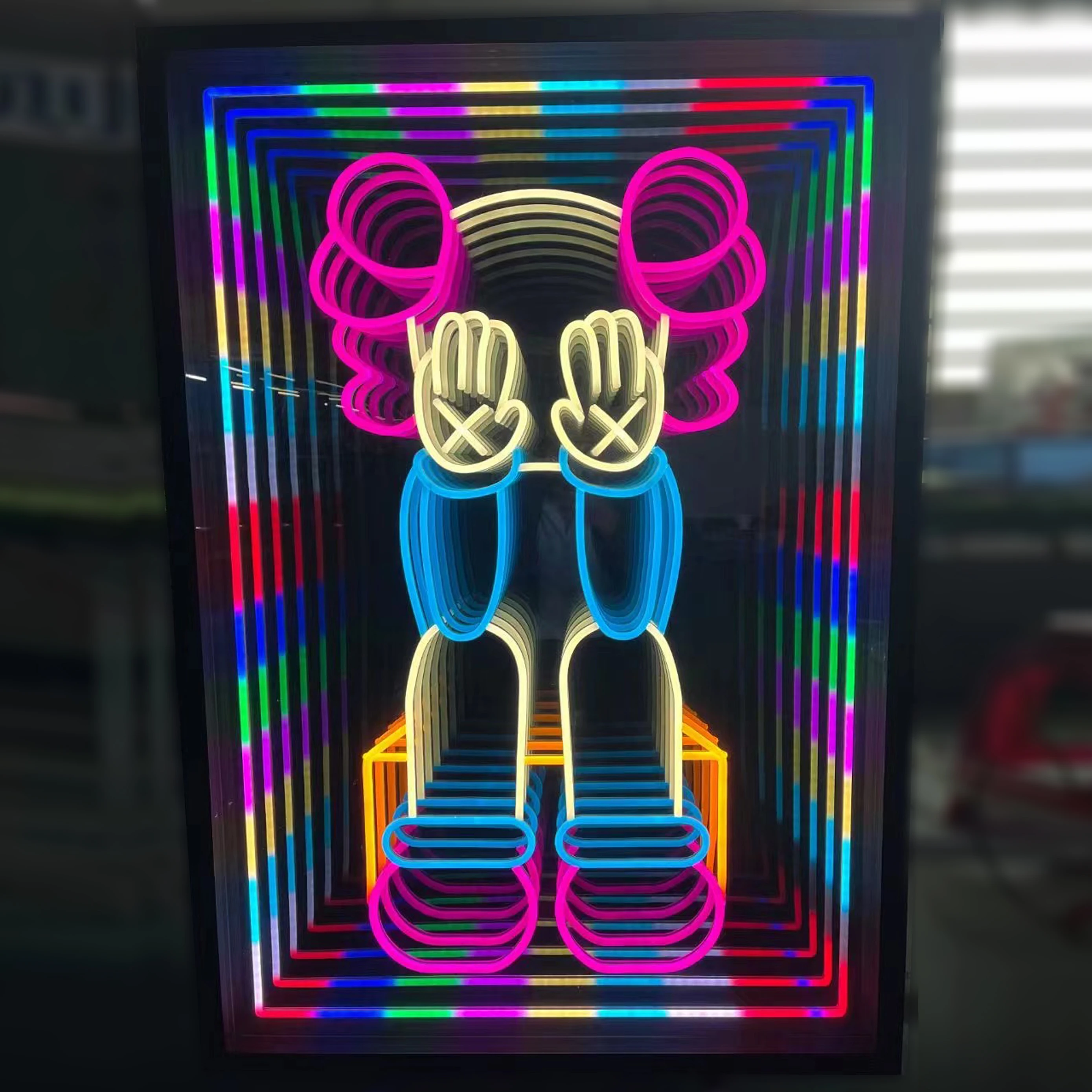 Multi-layer mirror neon light extension playground Villa Hotel Abyss word tunnel bar flexible Infinity mirror neon sign