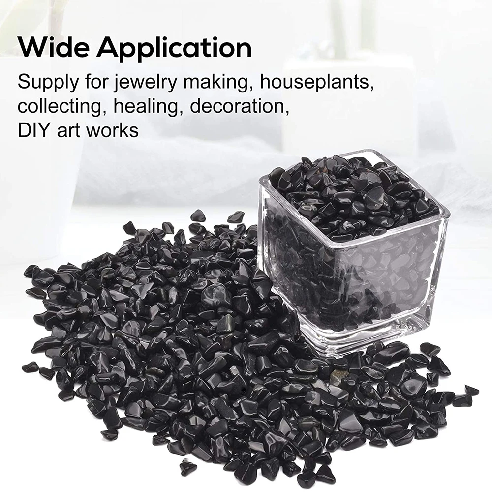 Natural Black Obsidian Tumbled Stone Chips Crushed Natural Crystal Quartz Pieces