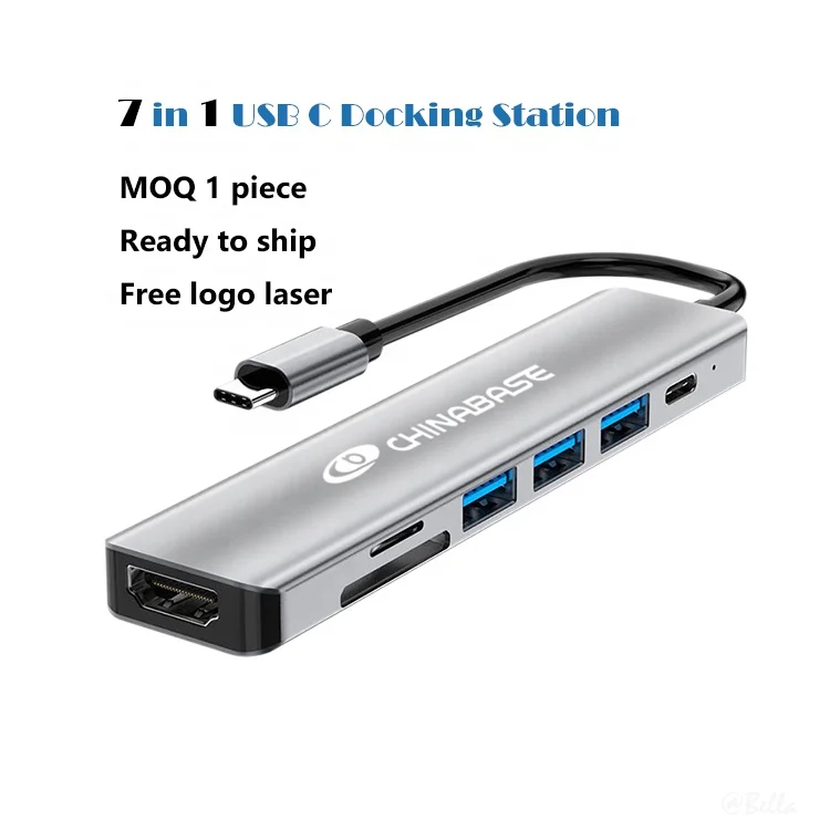 Ready to Ship 7 in 1 Type C Docking Station USB 3.1 HDTV 4K 60Hz Video SD TF Card USB-C PD Charging Hub Adapter for Macbook