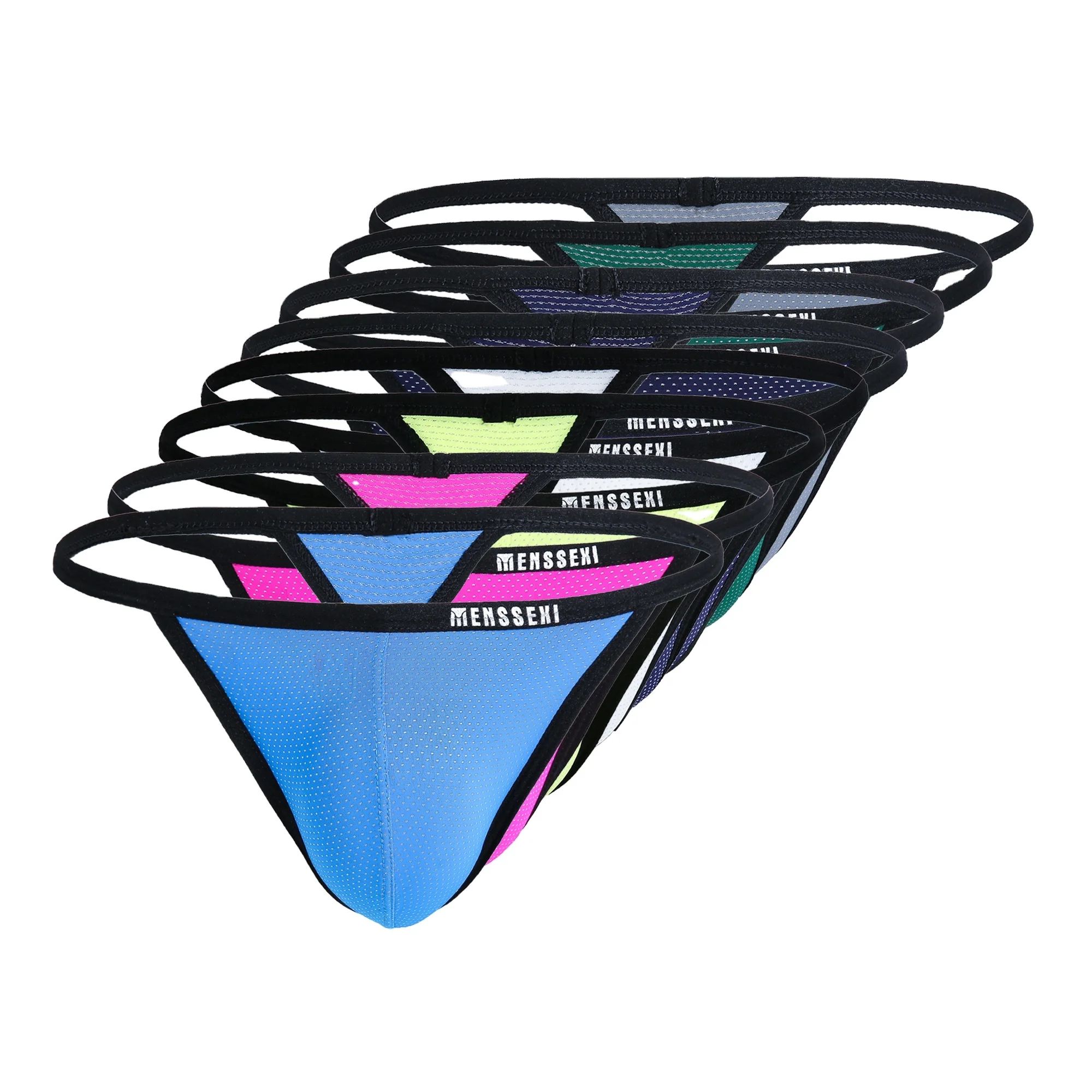 
Wholesale MENSSEXI Sexy Mens Thong Gay Underwear Nylon Big Men Underpants T back G strings Cuecas Pouch 