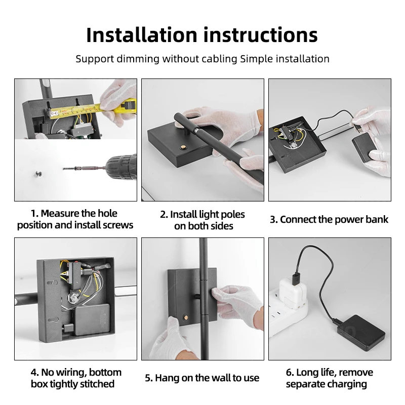 Light adjustment wall lamp usb rechargeable modern led table lamp for bedroom bed lamp night light chargeable with dimmer