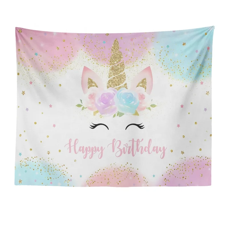 Wholesale Cute Pastel Rainbow Unicorn Flowers Floral Wall Hanging Tapestry for Kids Birthday Bedroom Decorations