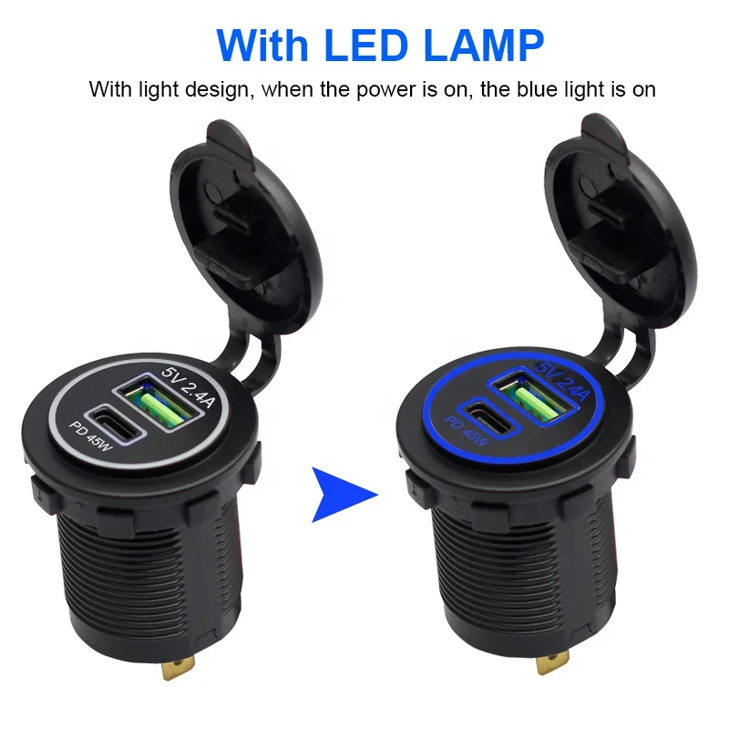 DC 12 В 24 в двойной порт USB PD 1A1C 45 Вт Зарядное устройство гнездо адаптер электрическая розетка для автобуса автомобиля морской RV Зажигалка водонепроницаемая
