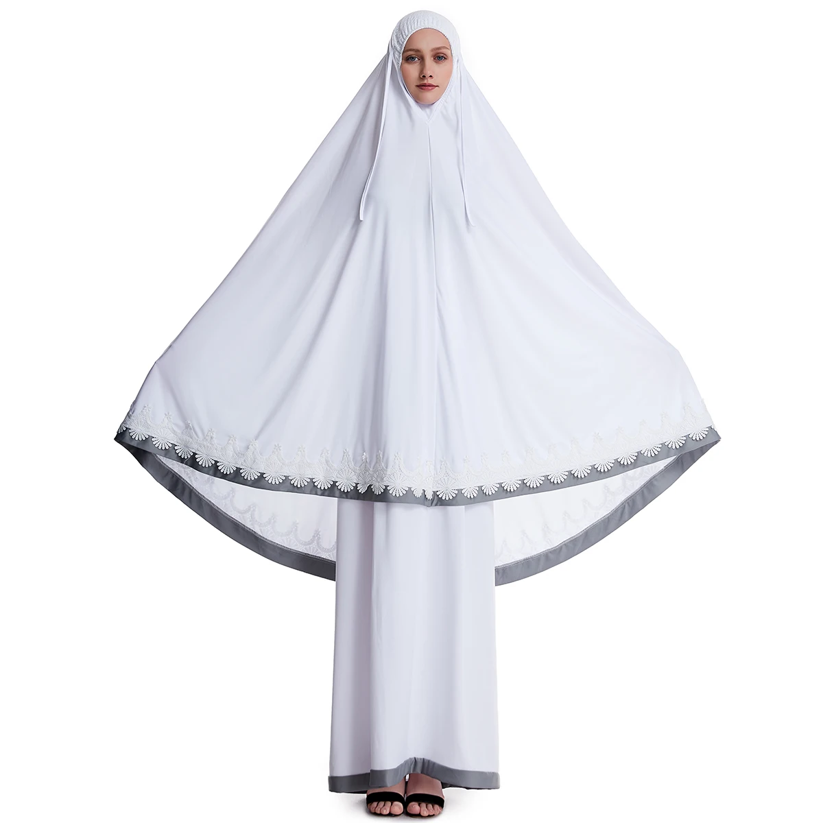 2 piece White Black Gray abaya niqab jilbab one free size abaya women Muslim dress long hijab for prayer abaya