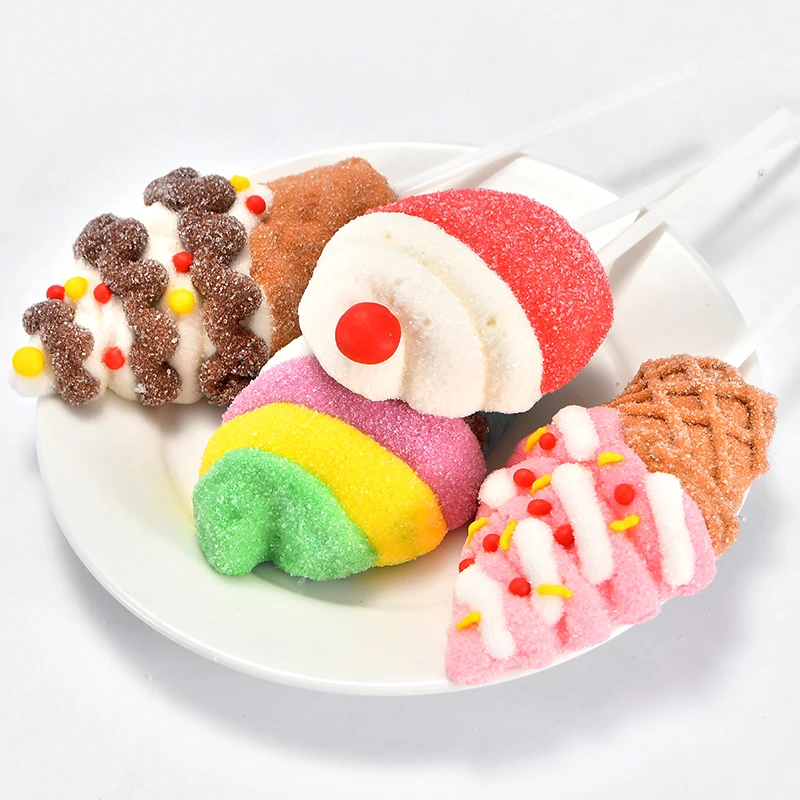 HALAL wholesale ice cream shaped big cartoon marshmallow lollipop decorated candy