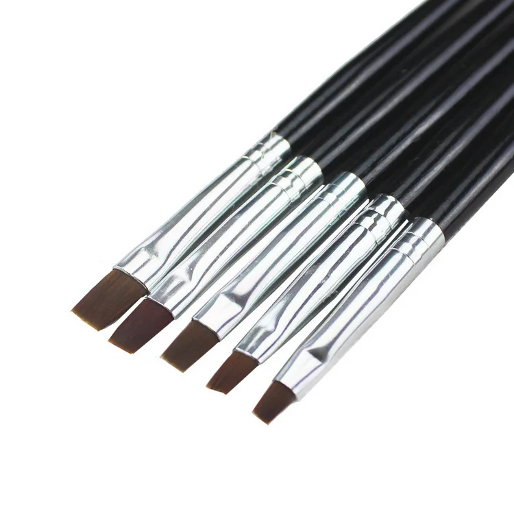 Professional Nail Art Brush Set 5 PCS/ Set Black Handle Flat Head French Style Nail Gel Painting Brush