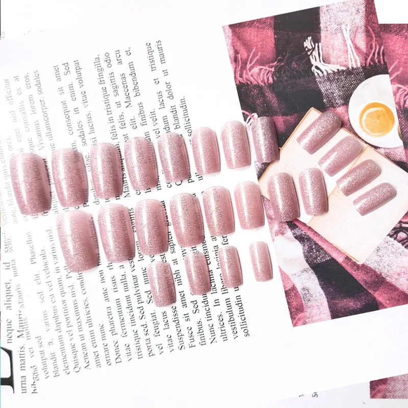 Full cover Acrylic press on nails custom in private label false nails in artificial fingernails long square shape 24pcs