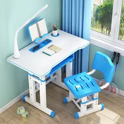 hot selling Kids learning table student chair and desk with led lamp book shelf study table set