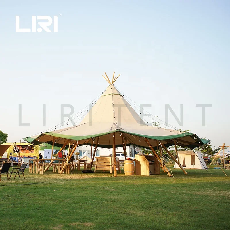 Large Waterproof Wood Canvas Tipi Event Camping Teepee Tent with Inner