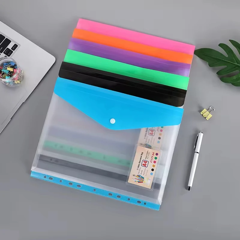 11 Punched Hole Binder Envelope Pp Envelope Folder With Disk Hole Clear File Bag Snap Closure File Folder Organizer Pocket
