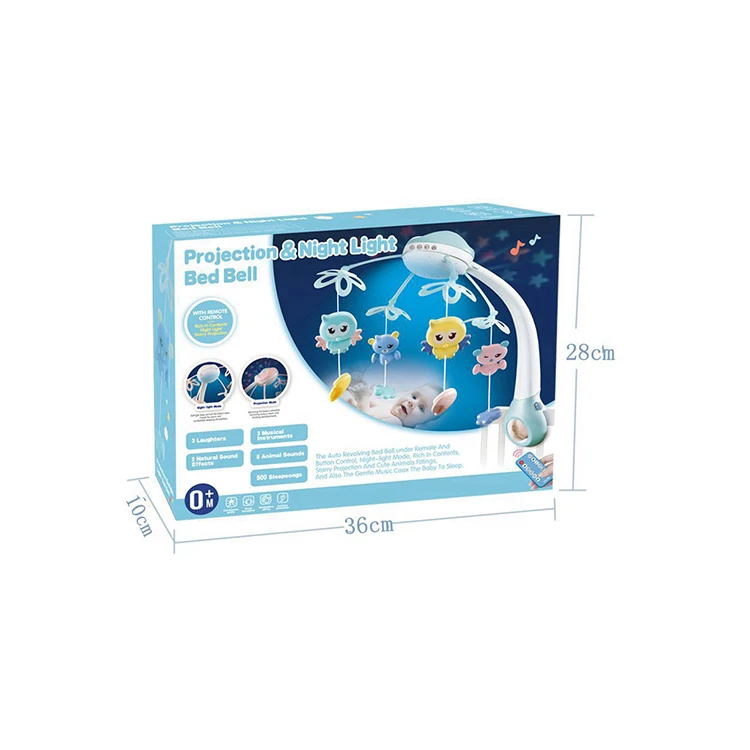 Amazon hot selling Musical Baby Crib Mobile Toy Toddler Bed Bell With Animal Rattles Projection Cartoon