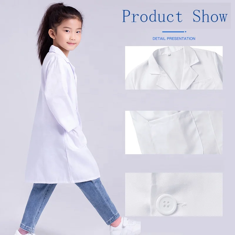 Custom logo printing White Hospital Doctor Uniformes Polyester Kids Lab Coat From China