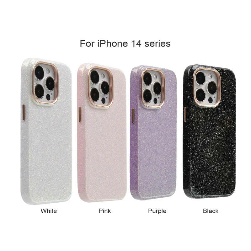 Bling Glitter Gradient PU Leather Phone Case Decorations Soft Composite Leather Mobile Phone Cover for iPhone 15 14 13 Pro Max