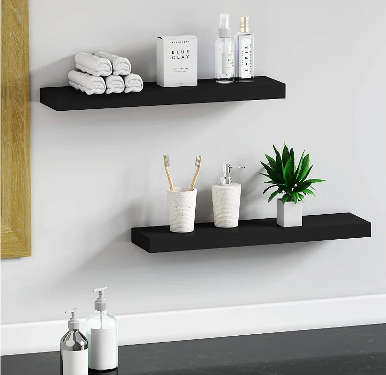 High Quality Bedroom Storage Decorative 24x6 Black Wall Mounted Shelves Wall Shelf Bookshelf Wooden Floating Wall Shelves