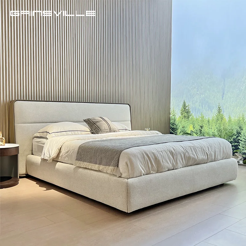 Gainsville 2024 New Design Up-holstered Beds Modern Bedframe With Saddle Leather High Quality Fabric