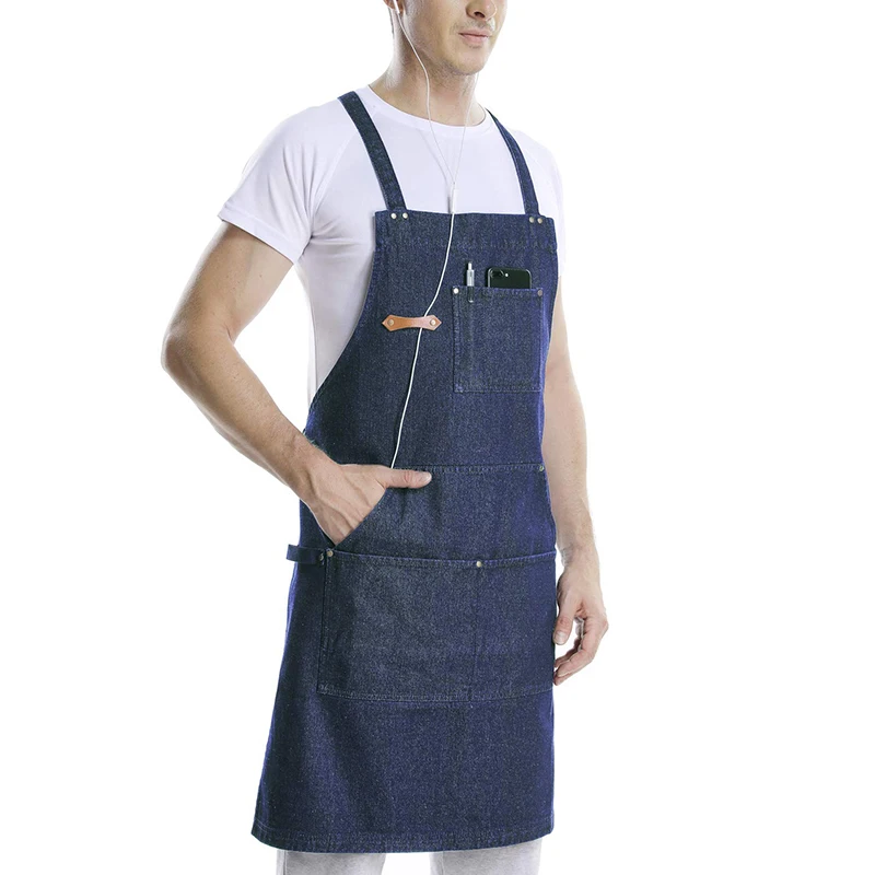 High Quality Durable Kitchen Apron Durable Denim Chef Apron with PP LDPE Cotton Canvas Fabric Materials for Barbers