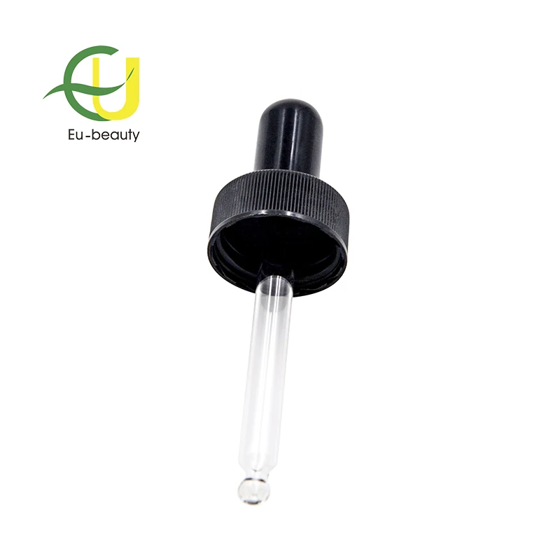 28/400 black plastic glass dropper with glass pipette and rubber bulb caps